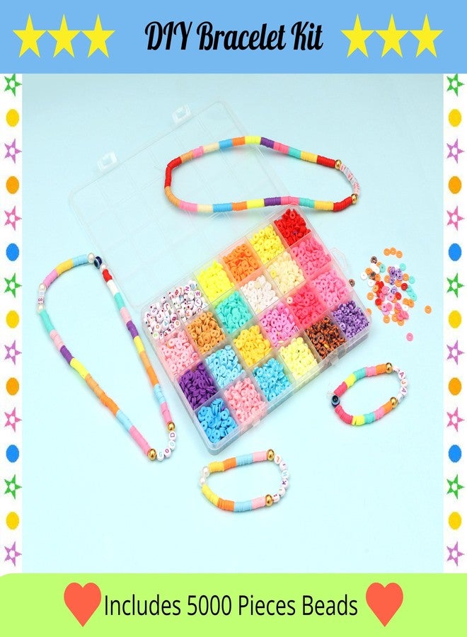 ambitieux Diy Bracelet Making Kit - 6000+ Pcs 24 Colorful Clay Beads, 10M Elastic Thread, Jute Bag, And Cutter - Gift For Girls Birthdays (Clay Beads 1),Multicolor - Image 4
